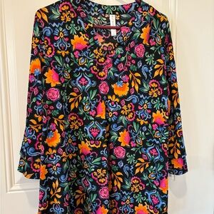 Dear Scarlett Vibrant Floral Blouse - Pink, Orange, Blue, Black